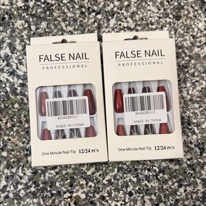Red Glitter False Nail Set